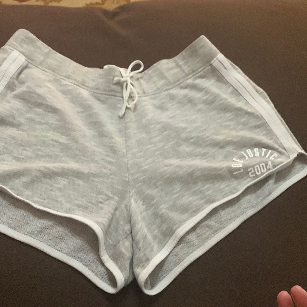 Justice active grey with white trim shorts size 18/20 elastic waist